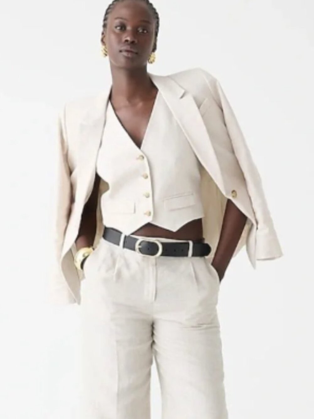 J Crew Stretch Linen Blend Classic Vest, Size 18, Flax/Ivory, NwoT